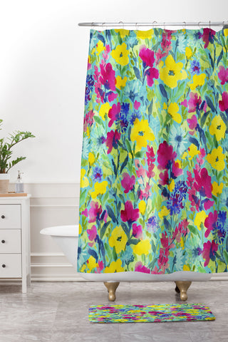 Jacqueline Maldonado Wild Garden Aqua Shower Curtain And Mat
