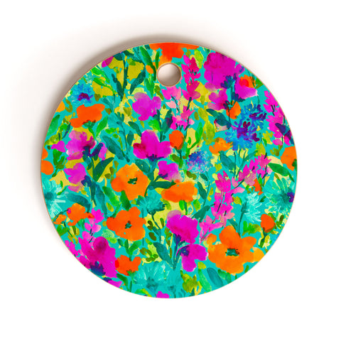 Jacqueline Maldonado Wild Garden Teal Cutting Board Round