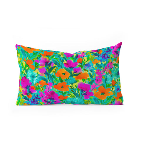 Jacqueline Maldonado Wild Garden Teal Oblong Throw Pillow