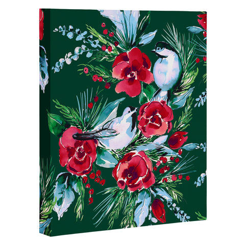 Jacqueline Maldonado Winter Birds Dark Green Art Canvas
