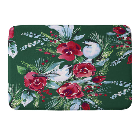 Jacqueline Maldonado Winter Birds Dark Green Memory Foam Bath Mat