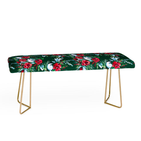 Jacqueline Maldonado Winter Birds Dark Green Bench