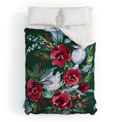 Jacqueline Maldonado Winter Birds Dark Green Comforter
