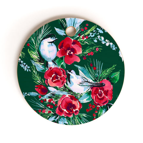 Jacqueline Maldonado Winter Birds Dark Green Cutting Board Round