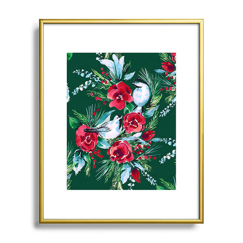 Jacqueline Maldonado Winter Birds Dark Green Metal Framed Art Print