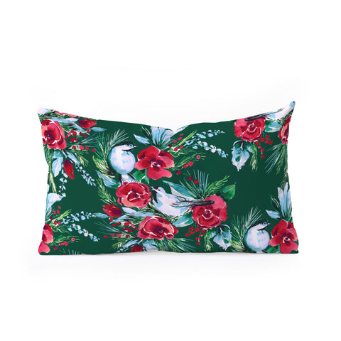 Jacqueline Maldonado Winter Birds Dark Green Oblong Throw Pillow