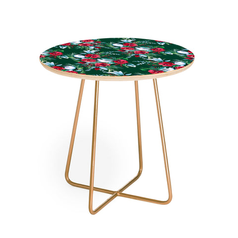 Jacqueline Maldonado Winter Birds Dark Green Round Side Table