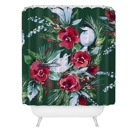 Jacqueline Maldonado Winter Birds Dark Green Shower Curtain