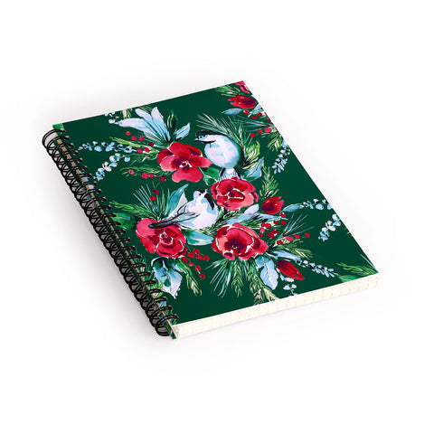 Jacqueline Maldonado Winter Birds Dark Green Spiral Notebook