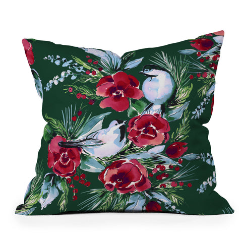 Jacqueline Maldonado Winter Birds Dark Green Throw Pillow