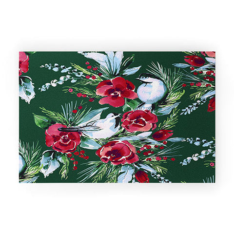 Jacqueline Maldonado Winter Birds Dark Green Welcome Mat