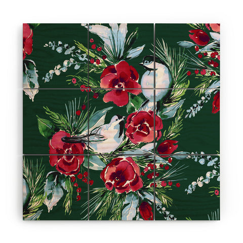 Jacqueline Maldonado Winter Birds Dark Green Wood Wall Mural