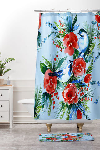Jacqueline Maldonado Winter Birds Light Blue Shower Curtain And Mat