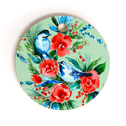 Jacqueline Maldonado Winter Birds Light Green Cutting Board Round
