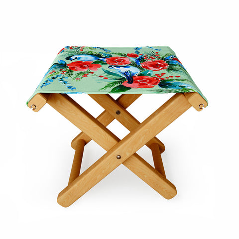 Jacqueline Maldonado Winter Birds Light Green Folding Stool