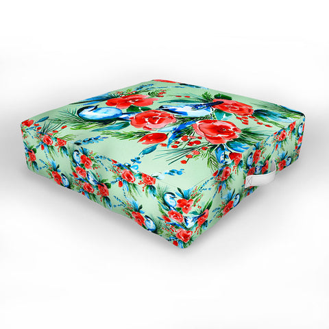 Jacqueline Maldonado Winter Birds Light Green Outdoor Floor Cushion