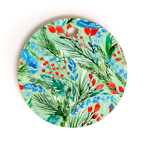 Jacqueline Maldonado Winter Floral Light Green Cutting Board Round