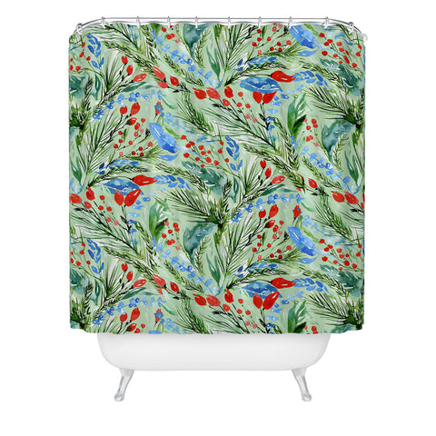 Jacqueline Maldonado Winter Floral Light Green Shower Curtain