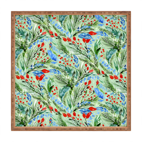 Jacqueline Maldonado Winter Floral Light Green Square Tray