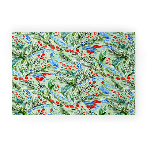 Jacqueline Maldonado Winter Floral Light Green Welcome Mat