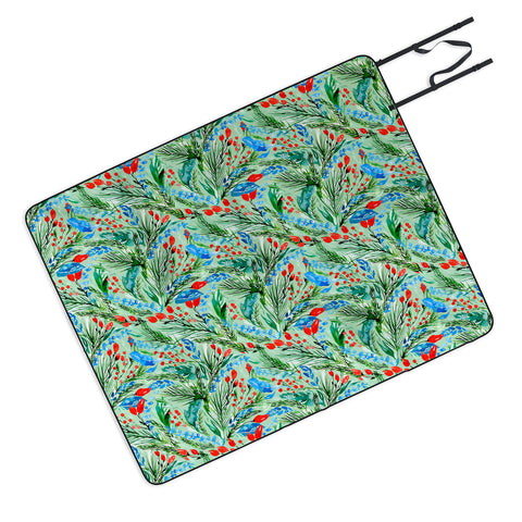Jacqueline Maldonado Winter Floral Light Green Picnic Blanket