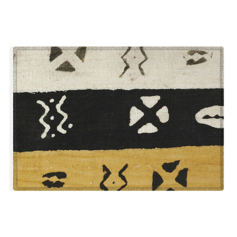 Jalah Black White and Yellow Mud Cloth Outdoor Rug