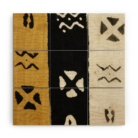 Jalah Black White and Yellow Mud Cloth Wood Wall Mural