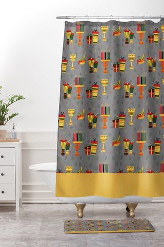Jalah Happy Kwanzaa in Black Shower Curtain And Mat