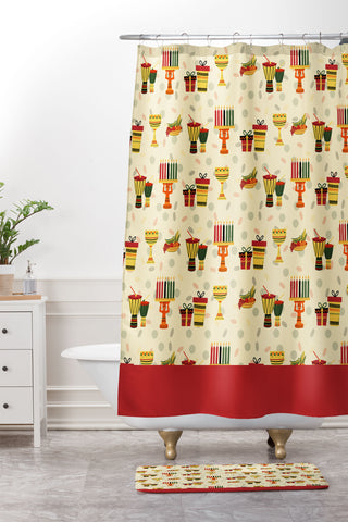 Jalah Happy Kwanzaa in Yellow Shower Curtain And Mat