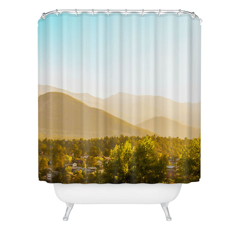 Jeff Mindell Photography Sunrise over Estes Park Shower Curtain