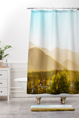 Jeff Mindell Photography Sunrise over Estes Park Shower Curtain And Mat