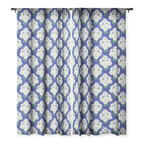Jenean Morrison Daisy Bouquet Blue Sheer Window Curtain