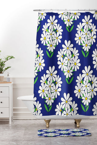 Jenean Morrison Daisy Bouquet Blue Shower Curtain And Mat