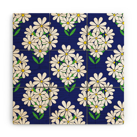 Jenean Morrison Daisy Bouquet Blue Wood Wall Mural