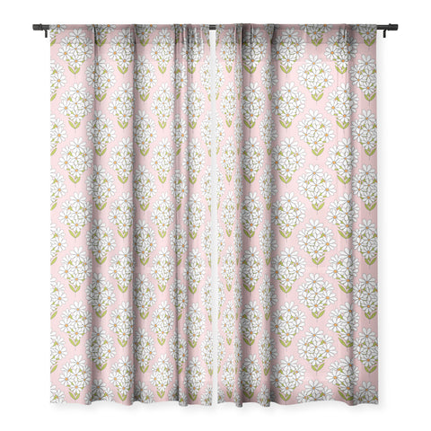 Jenean Morrison Daisy Bouquet Pink Sheer Window Curtain
