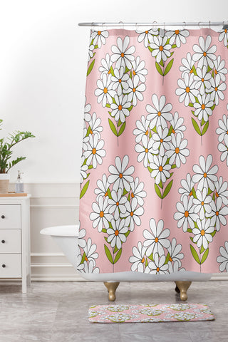 Jenean Morrison Daisy Bouquet Pink Shower Curtain And Mat