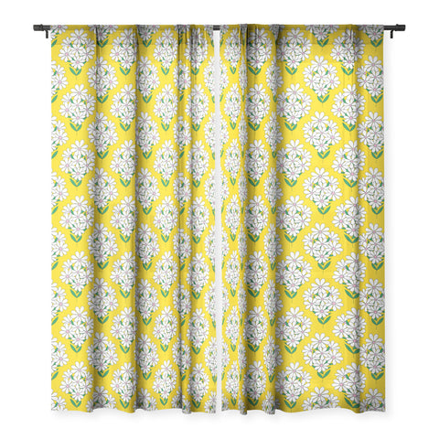 Jenean Morrison Daisy Bouquet Yellow Sheer Window Curtain