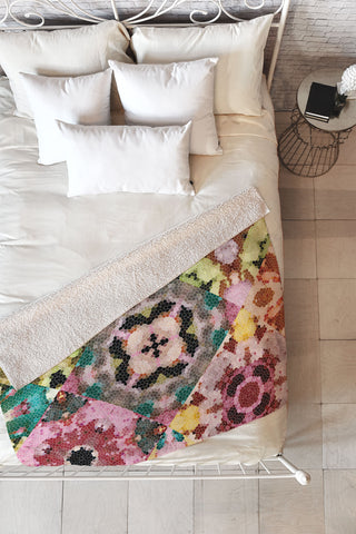 Jenean Morrison Floral Cross Stitch Fleece Throw Blanket