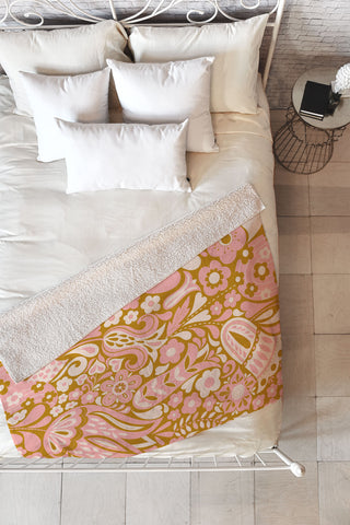 Jenean Morrison Floral Fair in Gold Fleece Throw Blanket