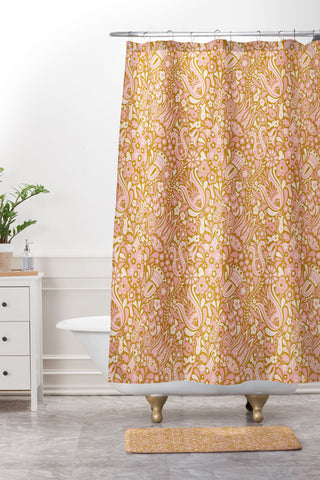 Jenean Morrison Floral Fair in Gold Shower Curtain And Mat