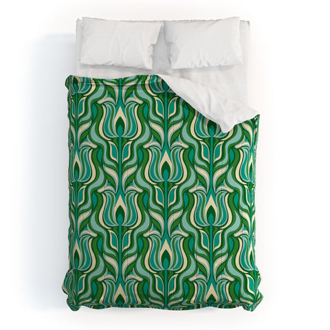 Jenean Morrison Floral Flame in Green Comforter