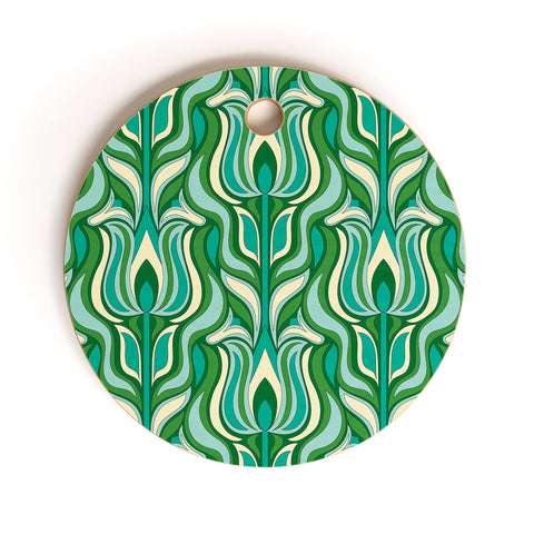 Jenean Morrison Floral Flame in Green Cutting Board Round