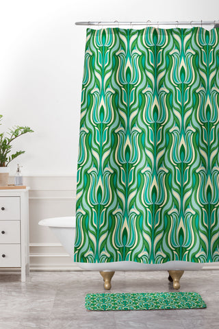 Jenean Morrison Floral Flame in Green Shower Curtain And Mat
