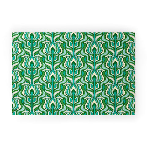 Jenean Morrison Floral Flame in Green Welcome Mat
