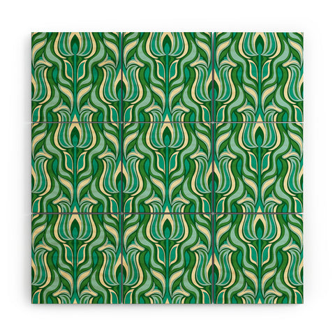 Jenean Morrison Floral Flame in Green Wood Wall Mural