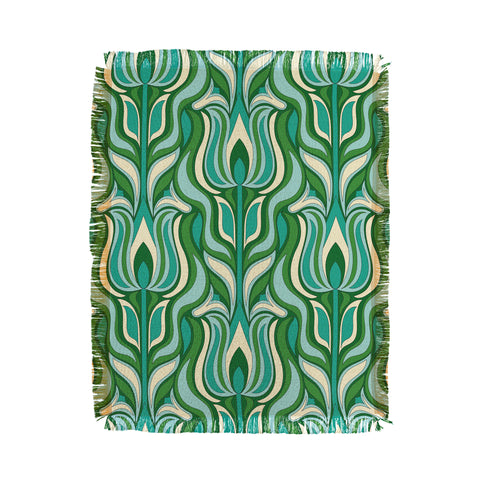 Jenean Morrison Floral Flame in Green Throw Blanket