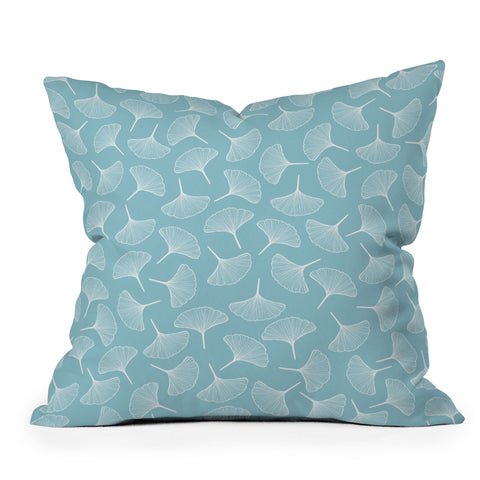 Jenean Morrison Ginkgo Away With Me Blue Outdoor Throw Pillow