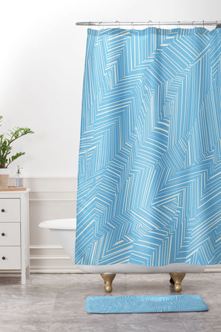 Jenean Morrison Line Break Blue Shower Curtain And Mat
