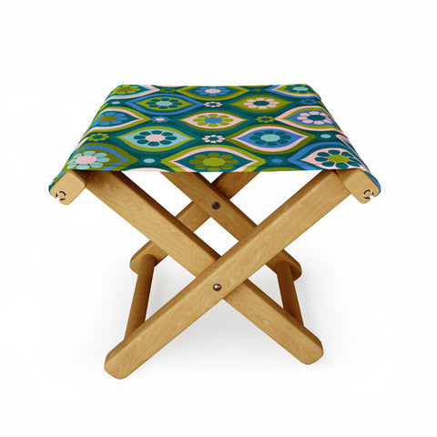 Jenean Morrison Ogee Floral Blue Folding Stool
