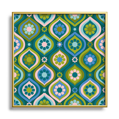 Jenean Morrison Ogee Floral Blue Metal Square Framed Art Print